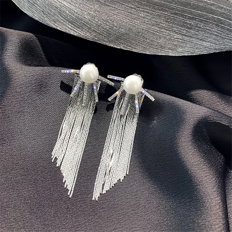 Женские Висячие серьги с геометрическим жемчугом FYUAN блестящие длинные висячие