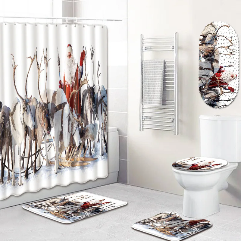 5 шт. набор для ванной с рождеством полиэстер занавеска душа ванная комната