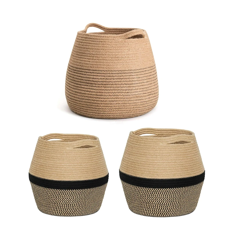 

MXLB Nordic Handmade Straw Laundry Picnic Toy Storage Basket Macrame Woven Flower Pot Plant Container Planter Holder Decor