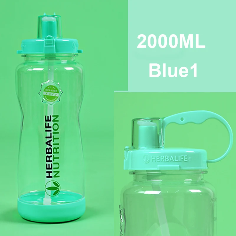 Blue1 2000ml Herbalife питание 1000 мл 2000 мл фиолетовый розовый черный синий Портативный Пространство изготовленный на заказ шейкер ремень соломы бутылка для воды - Color: Blue1 2000ml