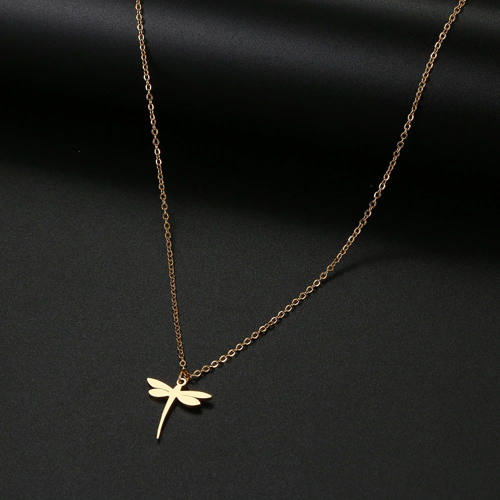 Stainless Steel Necklaces Simple Dragonfly Insect Pendant Collar Chain Fashion Necklace For Women Jewelry Party Friends Gifts