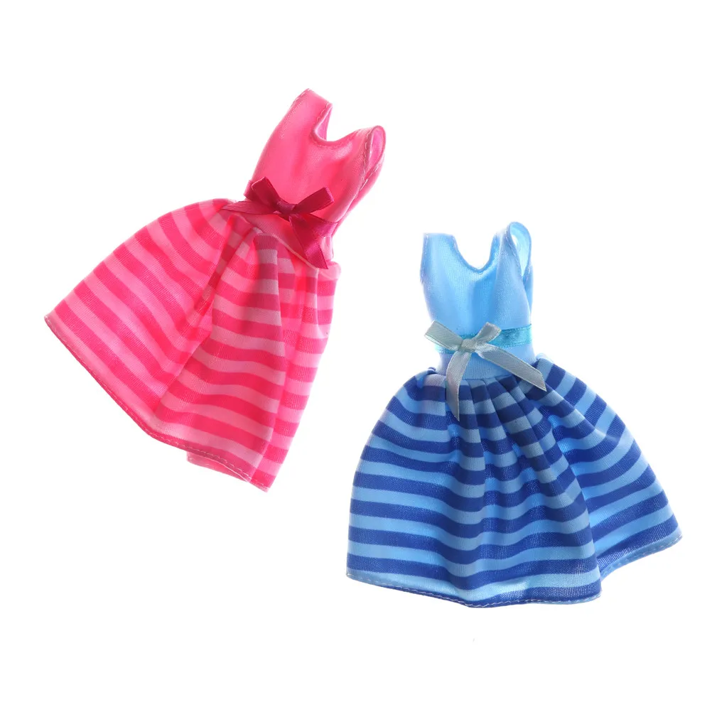 

Kids Toy Gift Fashion Dress Handmade Party Dating Dinner Mini Gown Stripes Pattern Bowknot Clothes For Barbie Doll Accessories