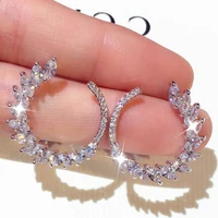geometry micro inlaid shine rhinestone earrings feather style elegant exquisite luxury ear stud for women wedding delicate stud