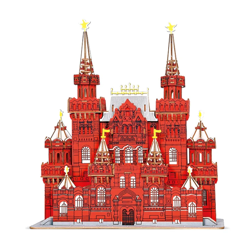 

3D Деревянный пазл candice guo, игрушка «сделай сам», набор для деревянной архитектуры, строительная серия, Русский красный квадрат, подарок на день рождения и Рождество, 1 шт.