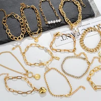2021 fashion gold multilayer chain bracelets for women pearl portrait coin charm bangle bracelets bohemian female jewelry gift