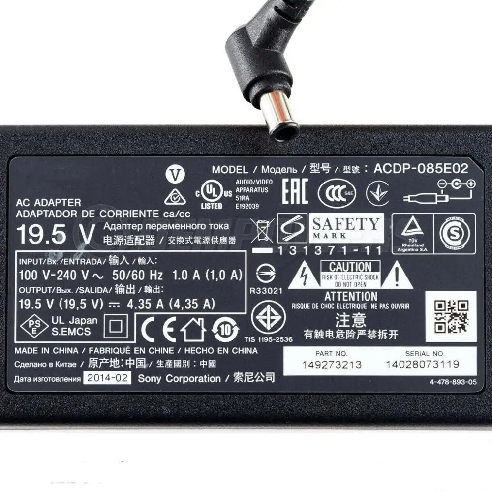 Для Sony 19 5 V 4.35A светодиодный ТВ Зарядное устройство ACDP-085N02 KDL-48W605B KDL-48W600B |