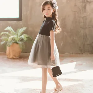 Новое поступление 2021, платья для девочек-подростков, модное платье с коротким рукавом, детская одежда, трапециевидная черная одежда для детей 4, 5, 9, 11, 12, 14, 16, 17 лет