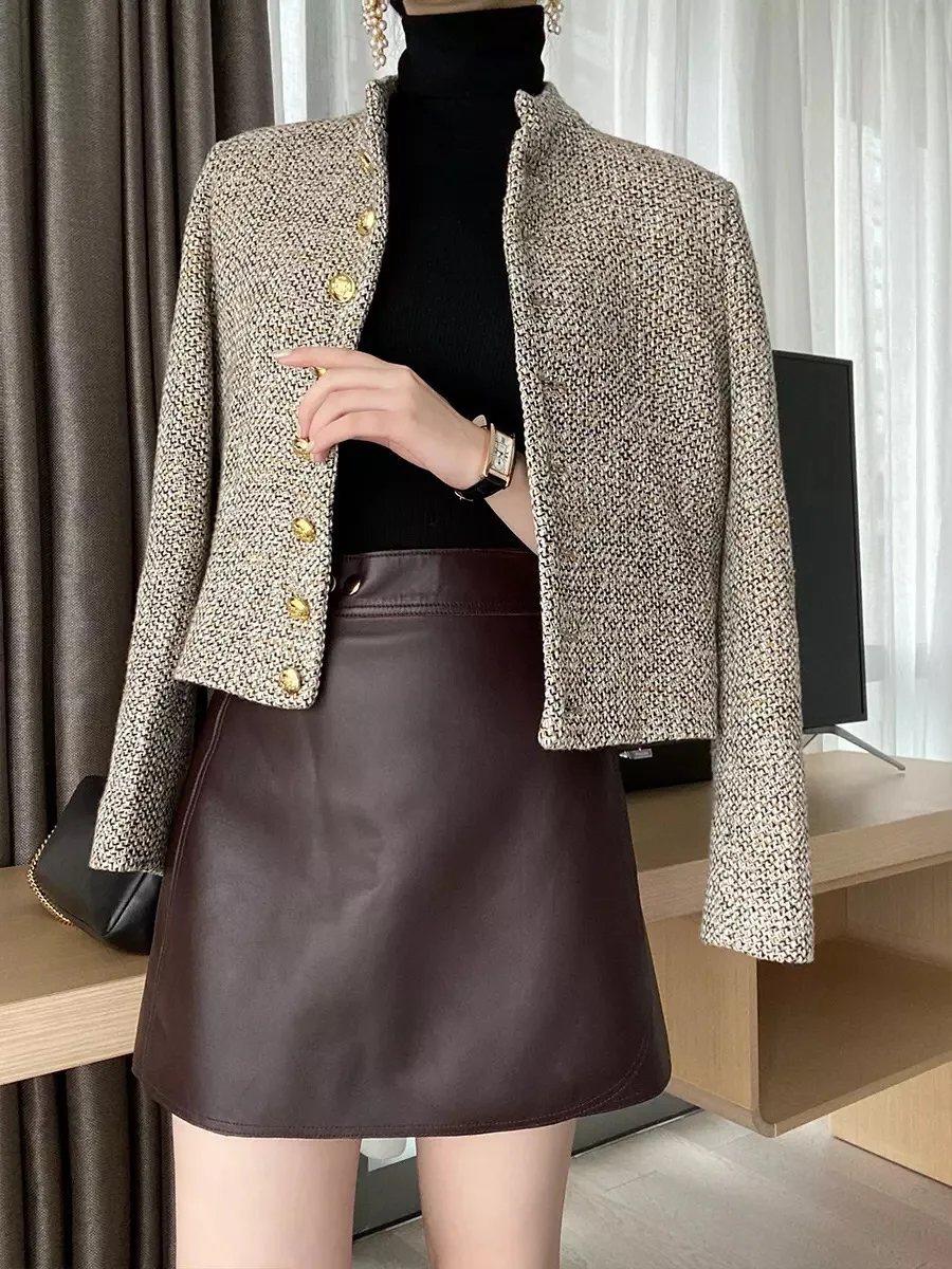 Высококачественная женская кожаная юбка из натуральной кожи с высокой талией и