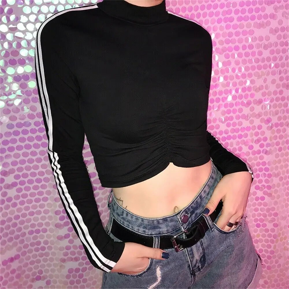 Женская футболка с длинным рукавом и перекрестным воротником тонкий облегающий