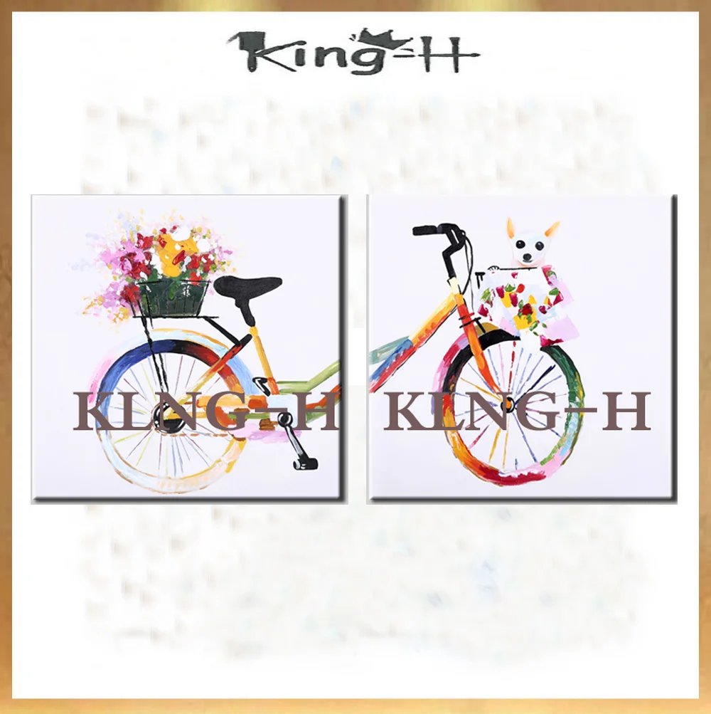 Картины на холсте с ручной росписью маслом. Абстрактные современные арт-велосипеды.