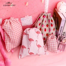1PCs Flamingo Drawstring Bag Handmade Cotton Linen Storage Package Bag Small Coin Purse Travel Women Small Cloth Bag Gift Pouch