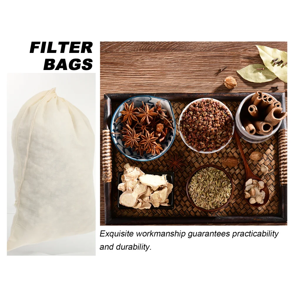 

6Pcs Drawstring Medicine Pouches Strainer Bags Soup Filter Bags (Beige)
