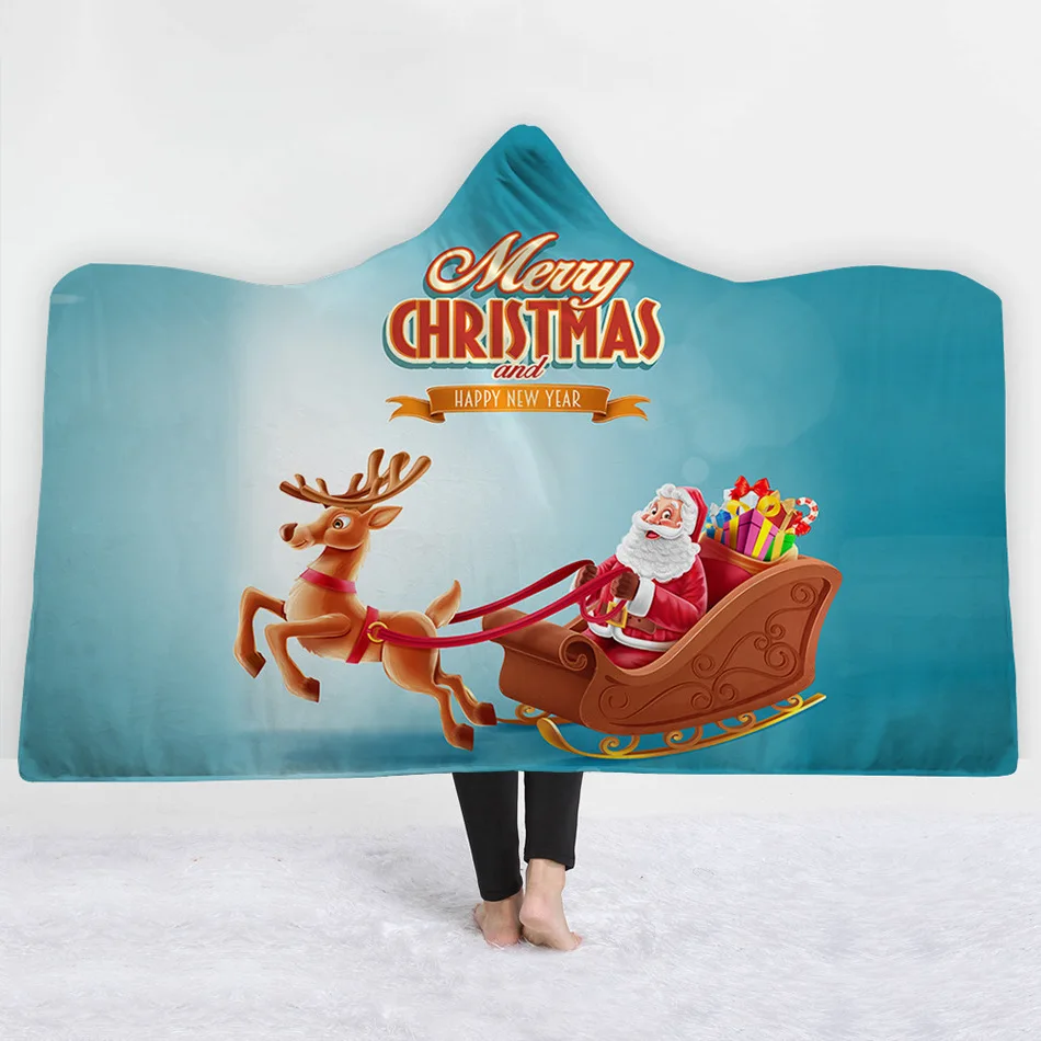

Флисовое одеяло с капюшоном для взрослых, рождественские украшения для дома, зимнее плюшевое утяжеленное одеяло
