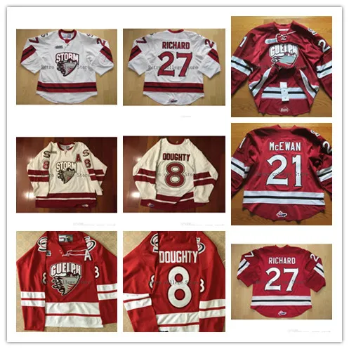 

8 Doughty 27 Richard #21 James McEwan OHL Hockey Jersey Embroidery Stitched Customize any number and name