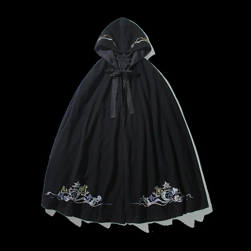 Мужской Длинный плащ с вышивкой черное кашемировое пальто в стиле ретро зимняя