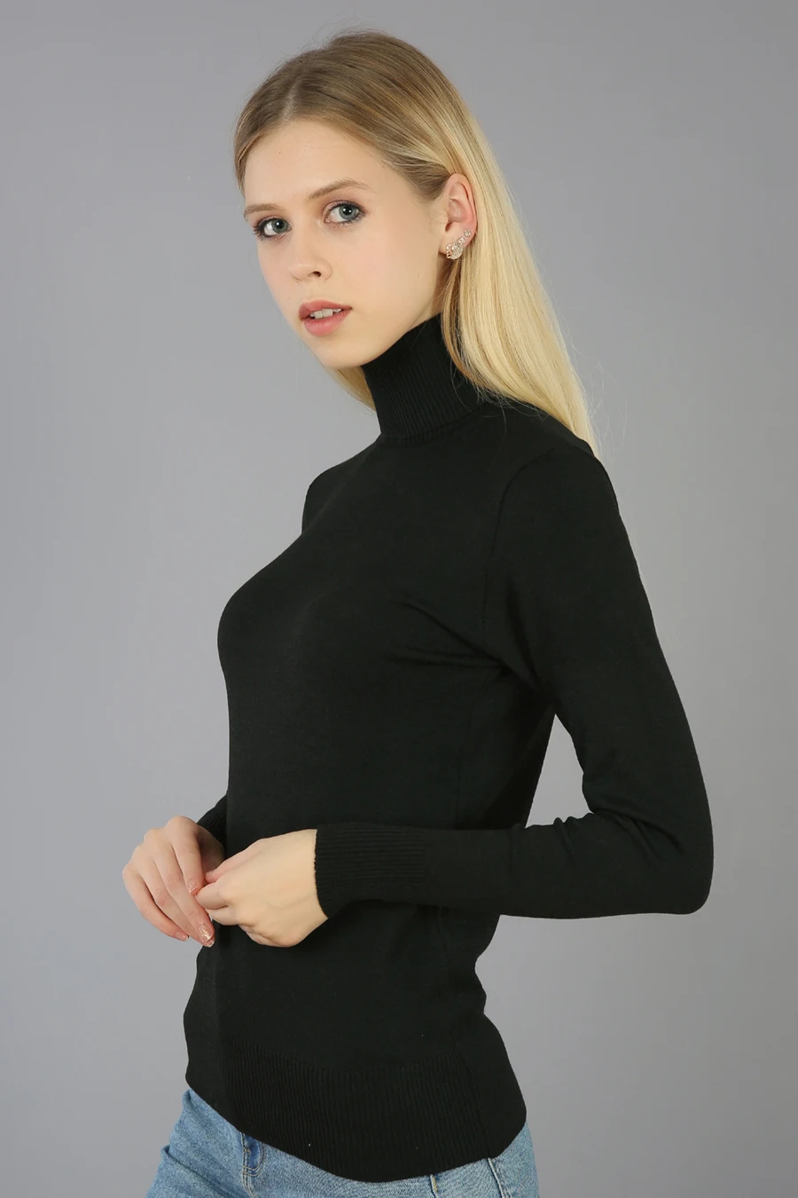 

FISHERMAN COLLAR LYCRA WOMEN KNITWEAR SWEATER