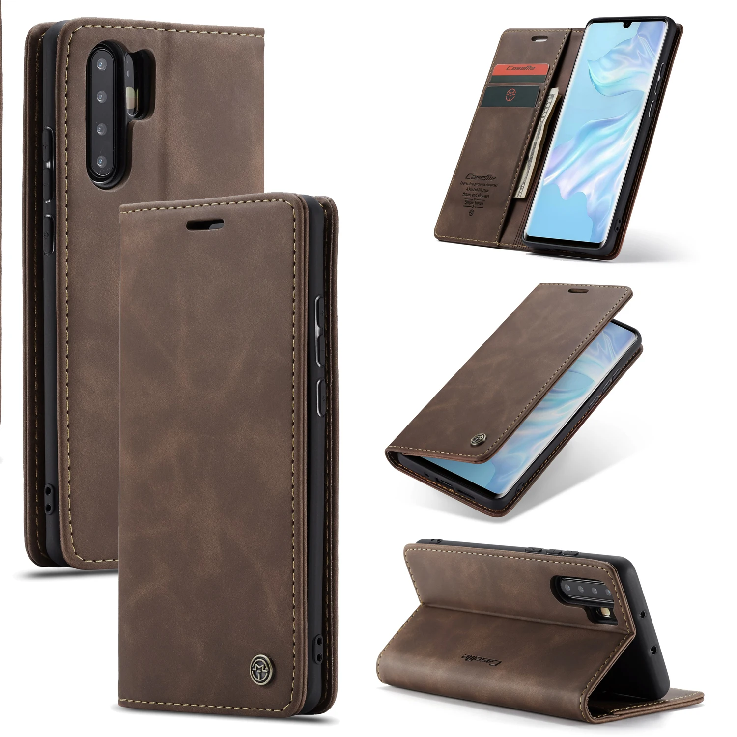 Кожаный чехол книжка CaseMe для Huawei P30 P20 Pro бумажник с кармашком карт Винтажный
