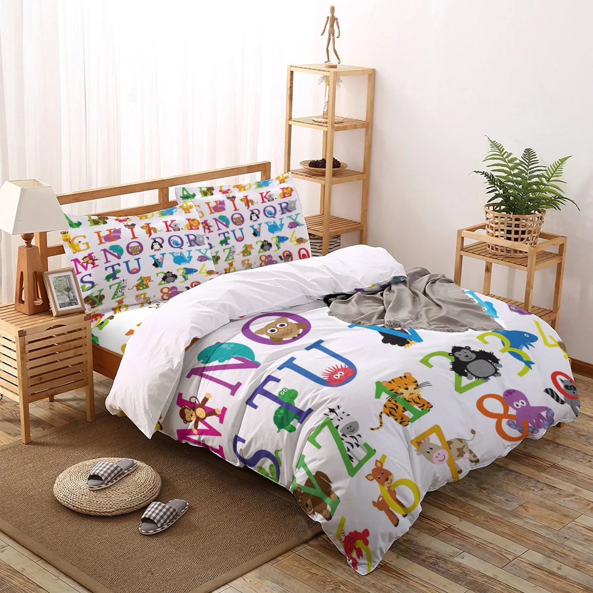 

Cute Animals Cartoon Alphabet Bedding Set Duvet Cover Set Bed Printing Pillowcase Bed Linen Queen Size Home Textile