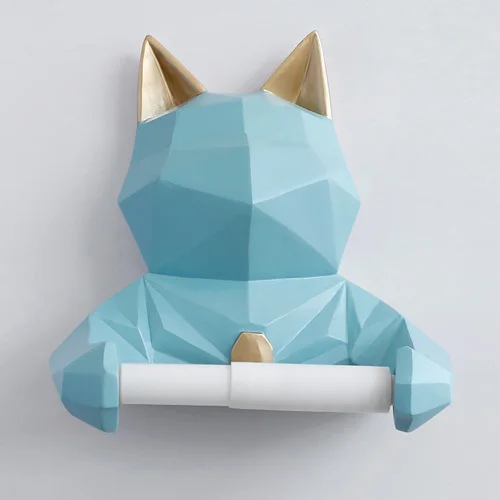 Blue cat Скандинавский череп животное скульптура подвеска тканевая поддержка для ванной стены украшение дома пленка коробка поддержка настенная бумага держатель для полотенец - Цвет: Blue cat