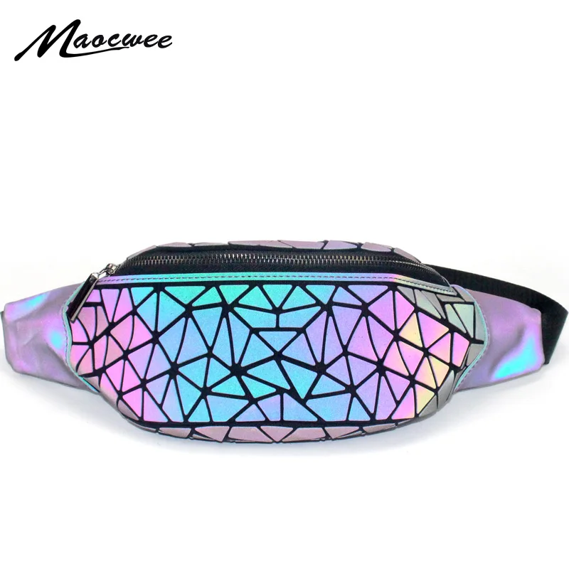 

Fashion Luminous Waist Bags Women Waist Fanny Packs Belt Bag Luxury Brand Leather Chest Handbag Geometry Waist Packs 2018
