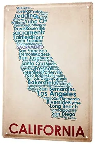 

Tin Sign Home Decor Plaques World Trip Map of Califoria Decorative Wall Plate