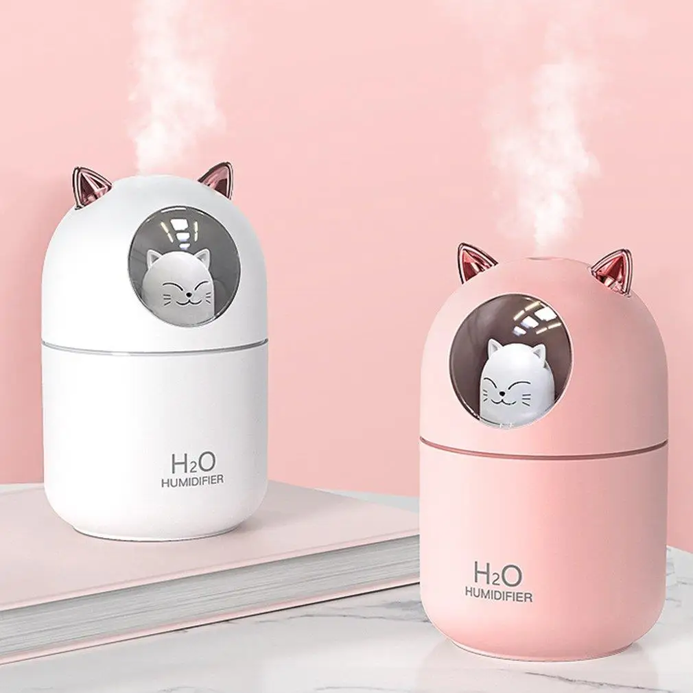 

300ML USB Air Humidifier Ultrasonic Cool Mist Maker Fogger with Colorful Lamp Cute Cat Mini Aroma Diffuser Humidificador Difusor