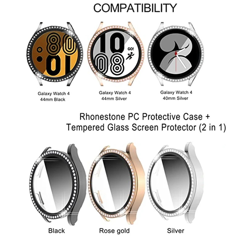 Bling Bracelet Strap For Samsung Galaxy Watch 4 5 44mm 40mm Jewelry Stainless Steel Band Rhinestone Protective Case for Galaxy 4