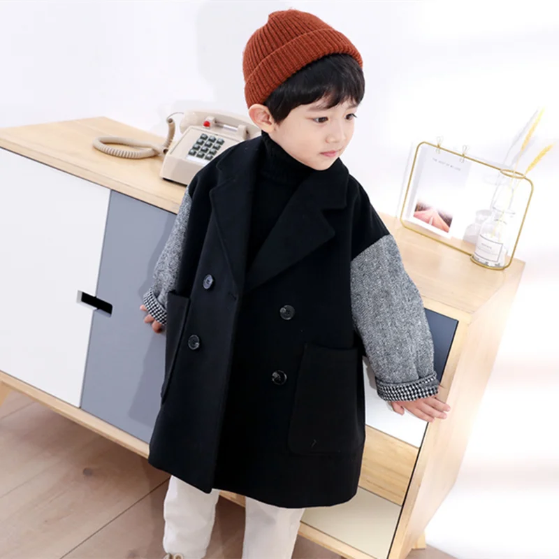 

Boys Woolen Coats Fleece Jackets 2021 Splicing Thicken Warm Plus Velvet Winter Autumn Cotton Cardigan Christmas Gift Children's