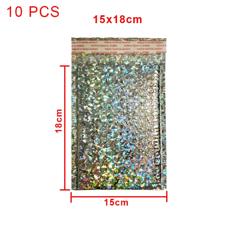 Laser 15x18cm 10pcs 3 размера голографическая аллюминированная пузырчатая сумка утолщенная пузырчатая конверт высокого класса со экструдированной пленкой одежда экспресс-пена конверт - Цвет: Laser 15x18cm 10pcs