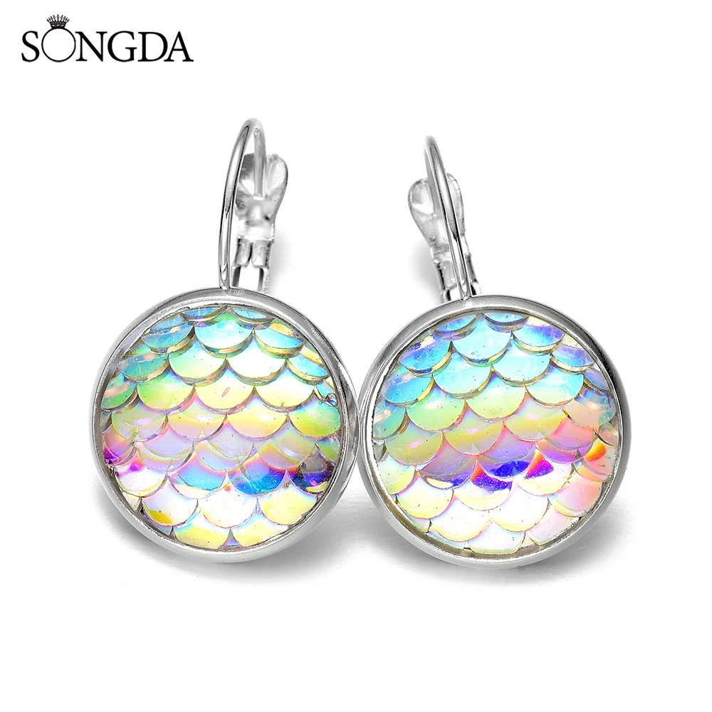 Новое Стильное платье в стиле русалки Весы серьги милые блестящие рыбья чешуя