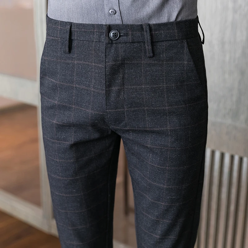 Брюки Мужские приталенные до щиколотки брендовые классические штаны уличная