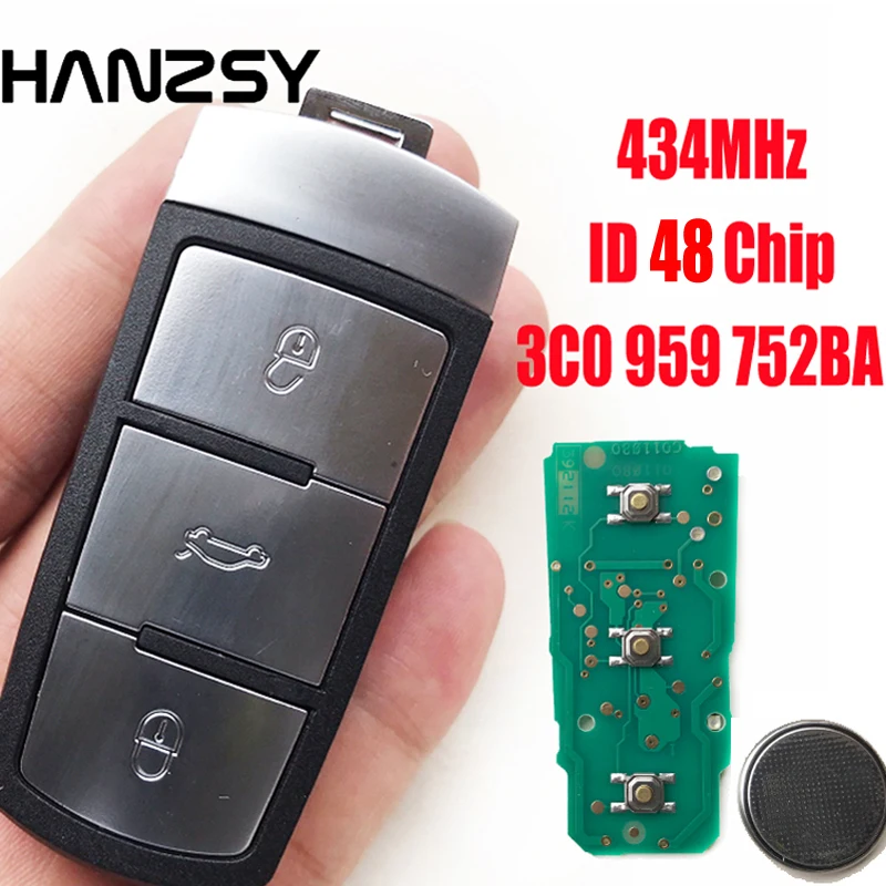 Дистанционный ключ с 3 кнопками для Volkswagen 3C0 959 752 BA 434 МГц ID48 чип VW Passat B6 3C B7 Magotan CC