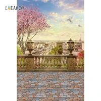 laeacco wedding photophone sky clouds city buildings blossom tree railing photography backdrops bride shower photo backgrounds