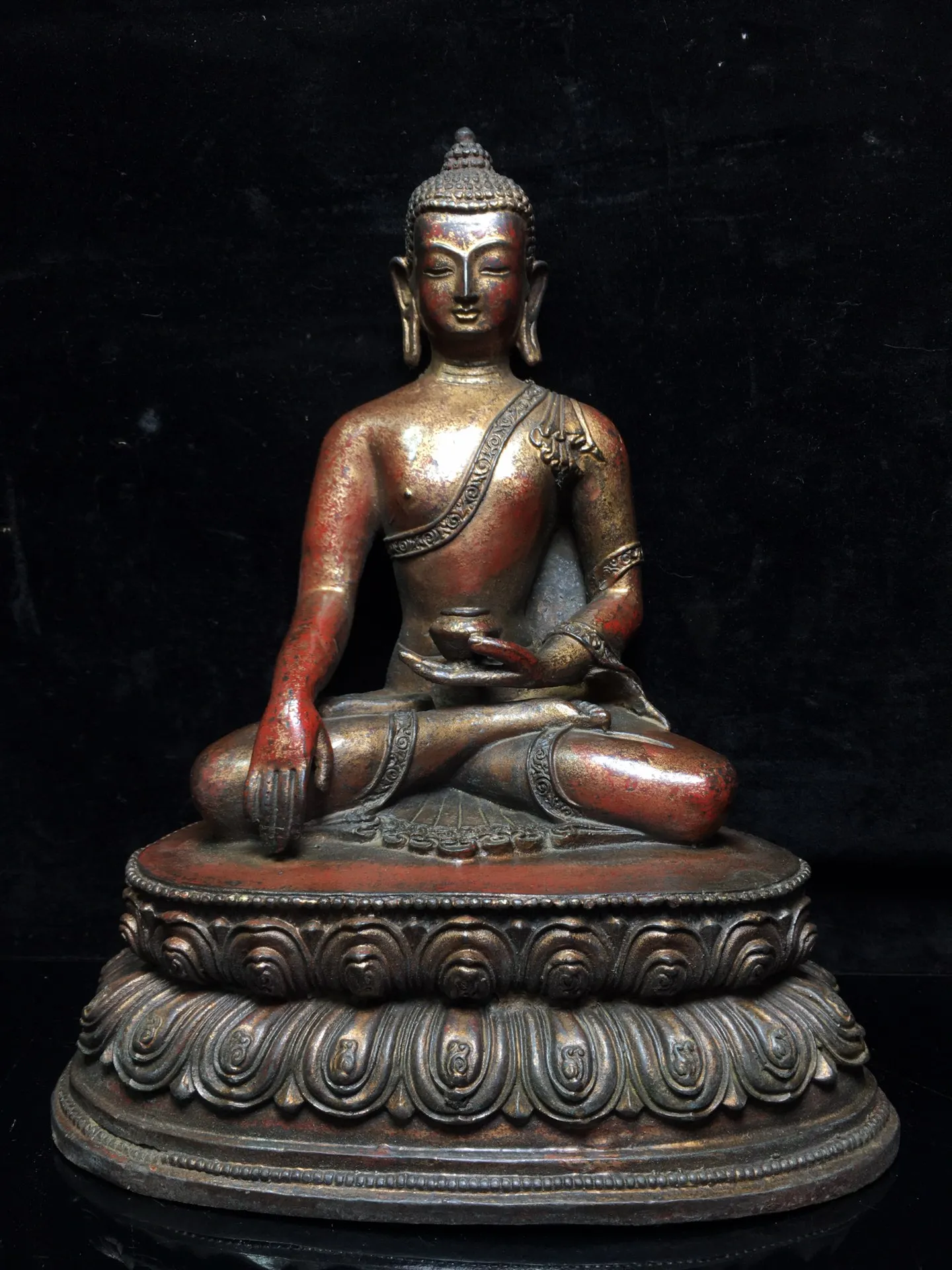 

Home Decor 11"Tibet Buddhism Old Bronze Cinnabar Lacquer Shakyamuni Buddha Statue Sitting Buddha Enshrine the Buddha