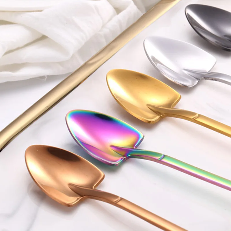 

Stainless Steel Teaspoon Dessert Fork Mini Scoop-Shaped Coffee Sugar Spoon Ice Cream Dessert Spoon Fork