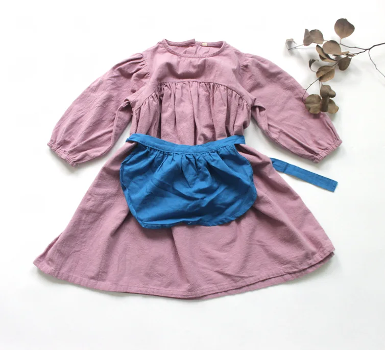 Autumn Winter New Korean Style Baby Girls Cotton Linen Dress Pure Color Loose Children Dresses Kids Robe | Детская одежда и обувь