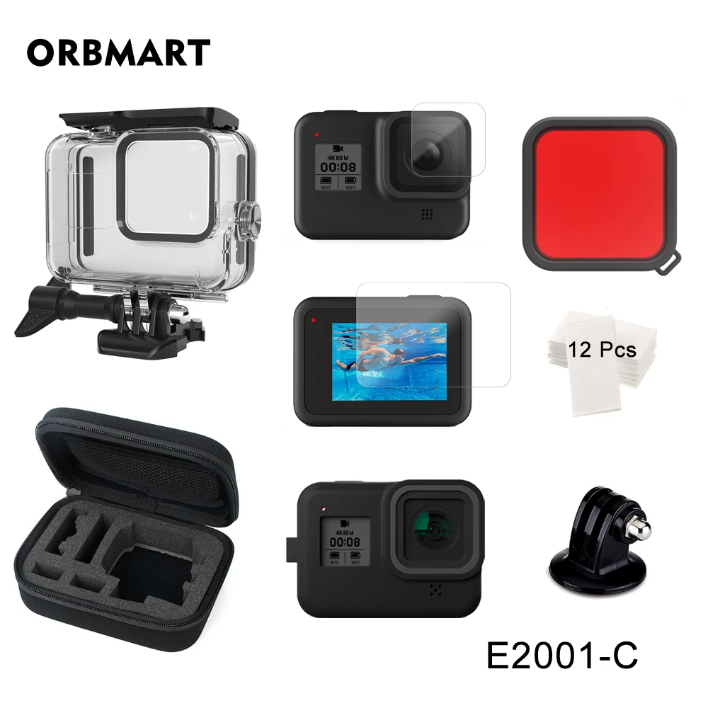 E2001-C 60 м водонепроницаемый чехол для GoPro Hero 8 черный корпус для подводного погружения защитный чехол для дайвинга крепление для Go Pro 8 аксессуары для камеры - Цвет: E2001-C