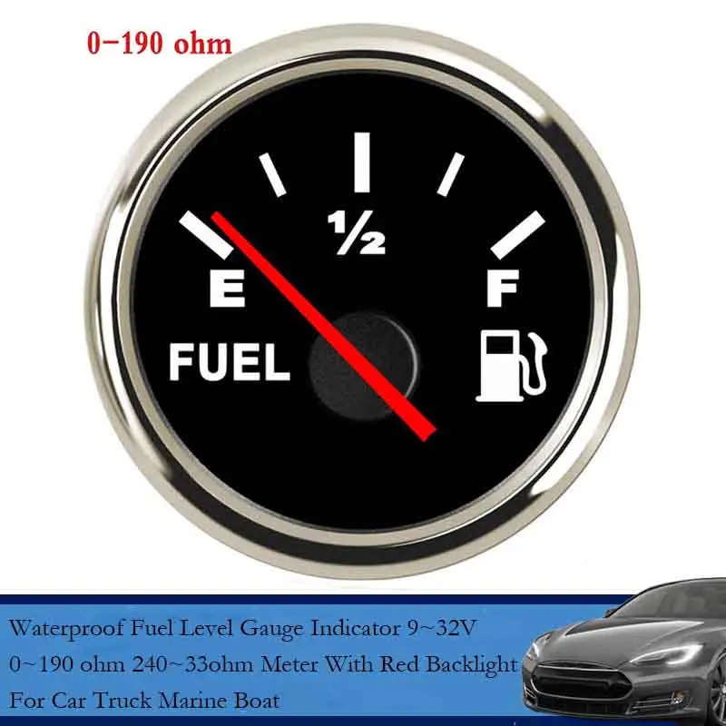 

Waterproof Fuel Level Gauge Indicator 9~32V 0~190 ohm 240~33ohm Meter With Red Backlight For Car Truck Marine Boat