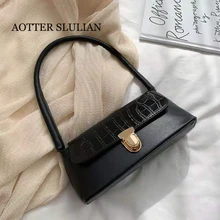 Luxury Crocodile Pattern Handbag Baguette Bag Simple Candy Color Girl Vintage Underarm Bag Buckles Design Messenger Shoulder Bag