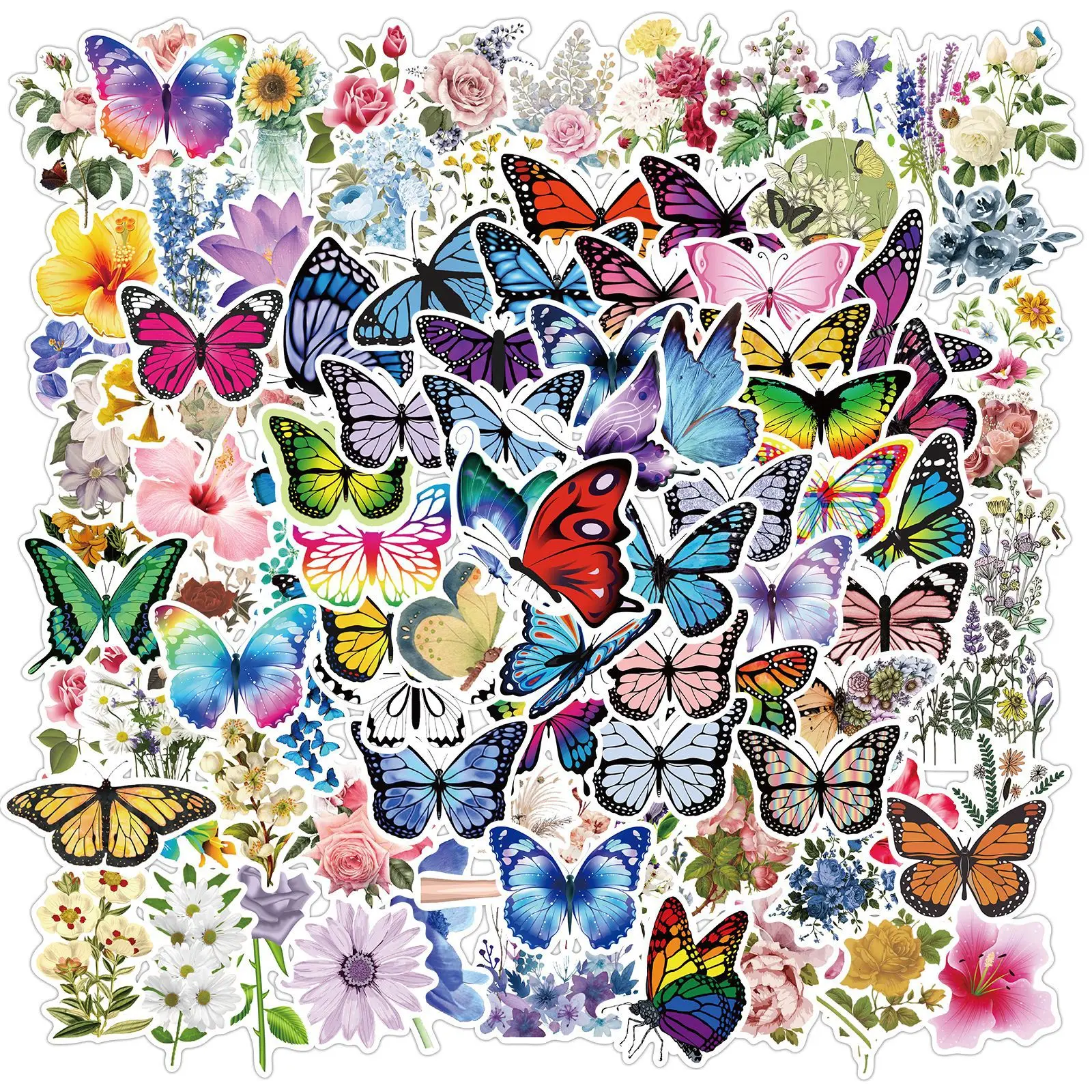 

10/50/100PCS Pretty Butterfly Sticker Pack for Girl Plant Fresh Flower Decal Stickers To DIY Guitar Stationery Laptop Skateboard