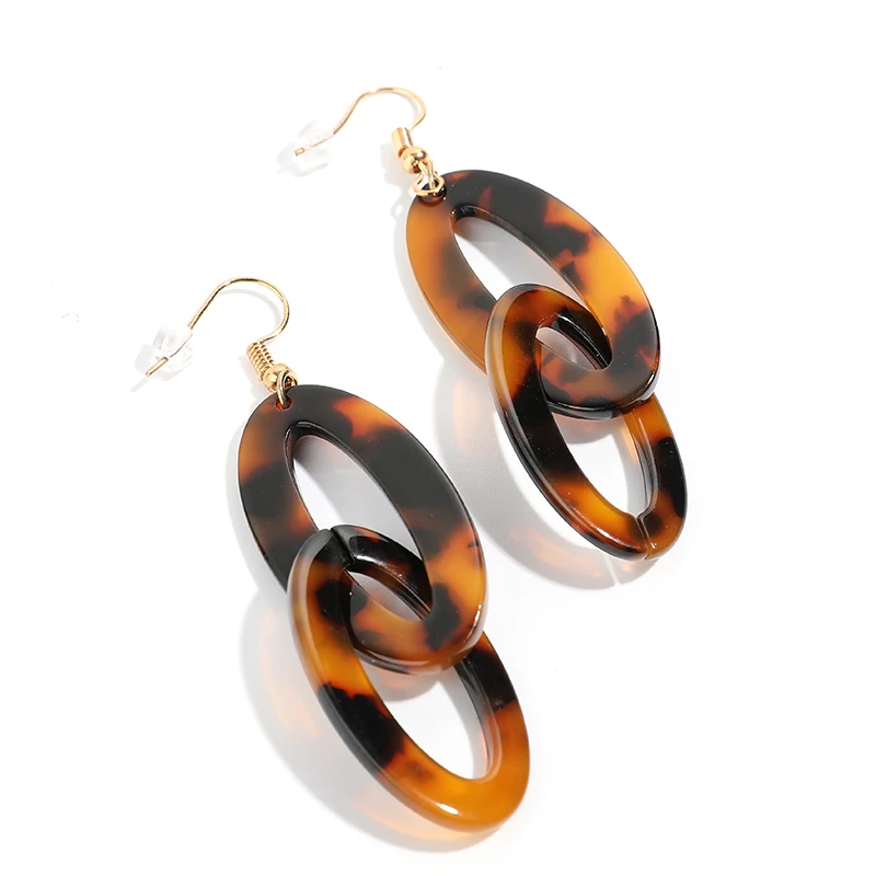 Новые винтажные леопардовые двухслойные акриловые висячие серьги женские
