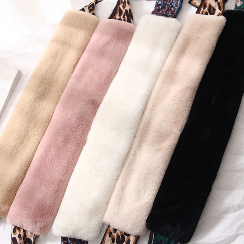 Модный мягкий женский шарф из искусственного кроличьего меха, теплый зимний шарф из плюша и шелка с леопардовым принтом, элегантные шарфы для девушек и девушек