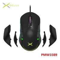 delux m627s pmw3389 sensor wired gaming mouse 8 buttons 16000 dpi rgb backlight optical left and right hand mice diy side wings