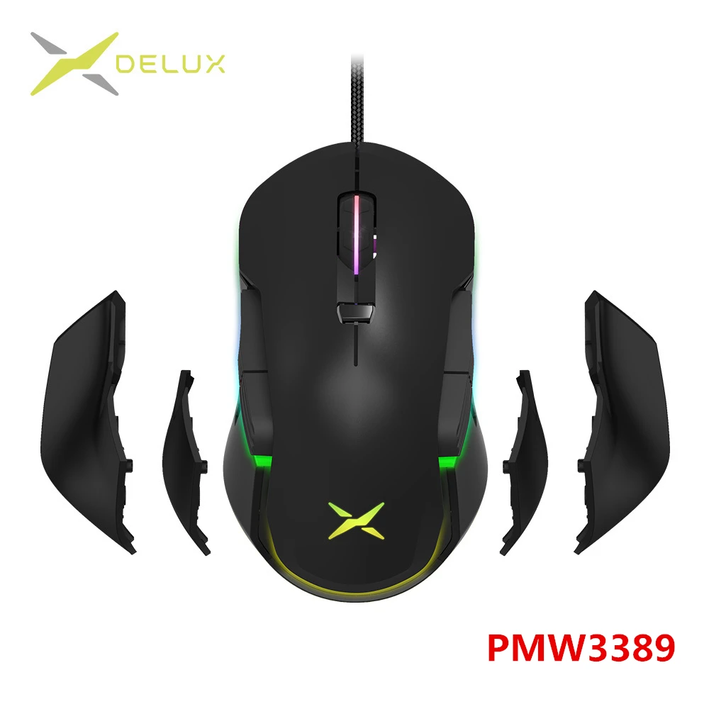 Мышь Компьютерная Delux M627S PMW3389 Проводная игровая с 8 кнопками 16000 DPI RGB