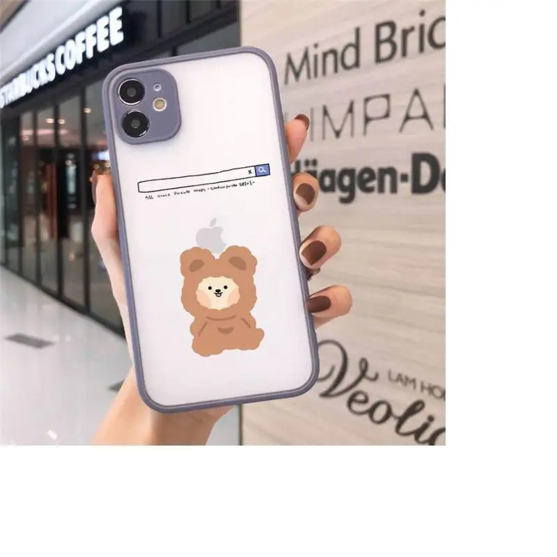 

Cute cartoon bear dog Phone Case For iPhone 12 11 Mini Pro XR XS Max 7 8 Plus X Matte transparent Gray Cover