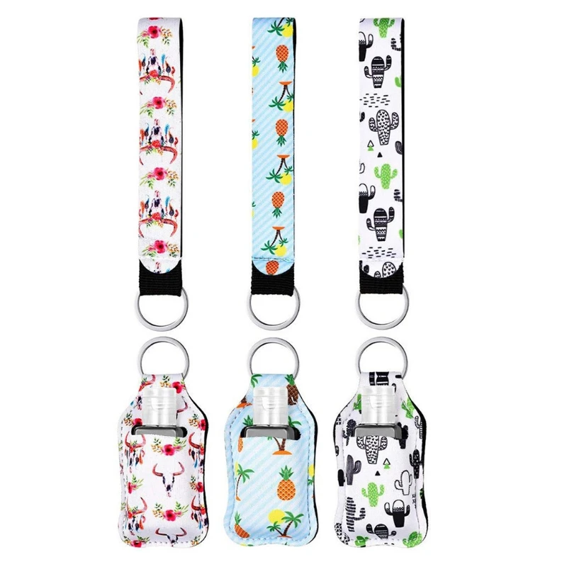 

Empty Refillable Bottle and Holder Keychain Wristlet Kits Sanitizer Dispenser