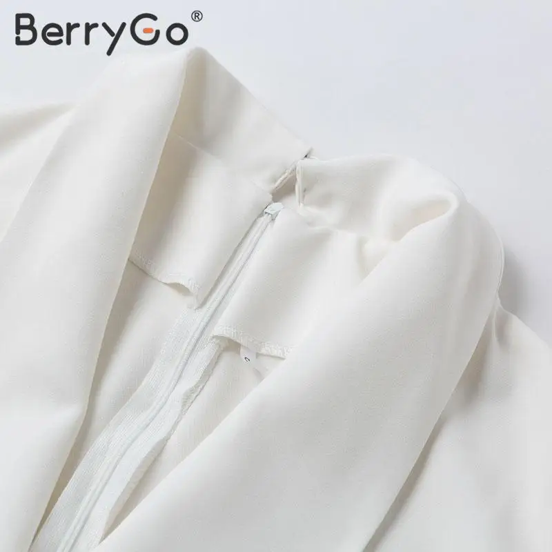 Женский костюм блейзер BerryGo офисный комбинезон с полурукавами v образным вырезом