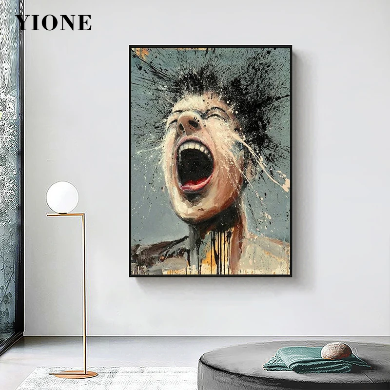 

Abstract Crazy Shout Man Splash Ink Art Oil Painting Modern Figure Vent Canvas Print Picture Wall Poster for Living Room Bedroom