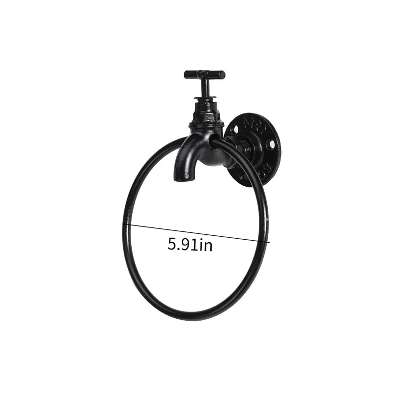 

Retro Wall Mounted Black Towel Ring Holder Kitchen Bathroom Storage Rack Organizer Hanger Storage Shelf Towel Holder Hardware