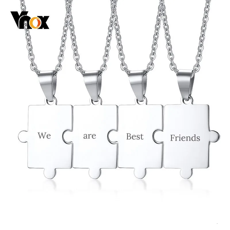 Vnox Бесплатная гравировка имя любовь логотип головоломки ожерелья для пар 4
